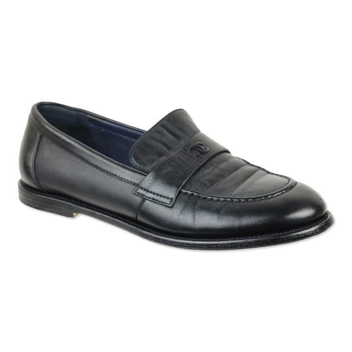 Chanel Black Leather CC Strap Loafer