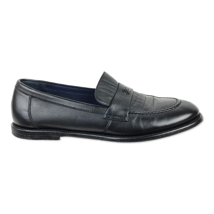 Chanel Black Leather CC Strap Loafer