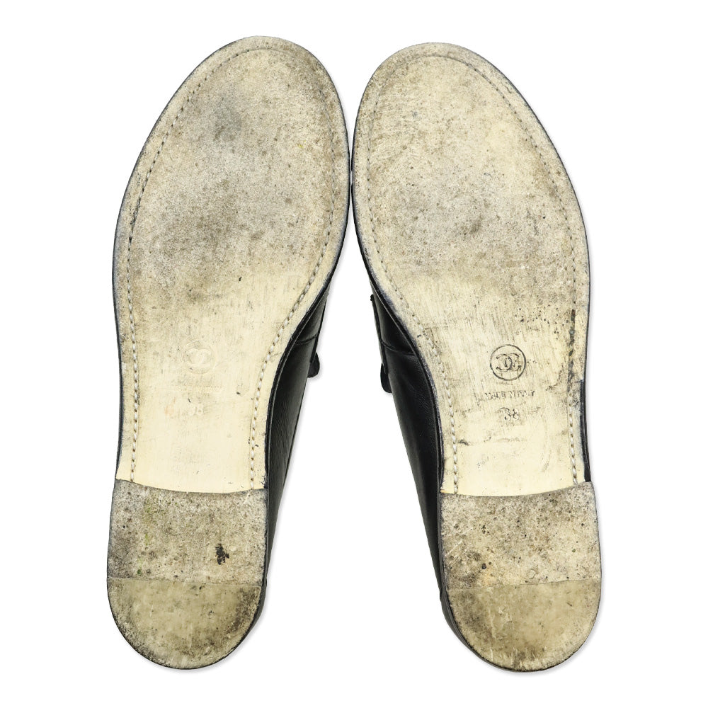 Chanel Black Leather CC Strap Loafer