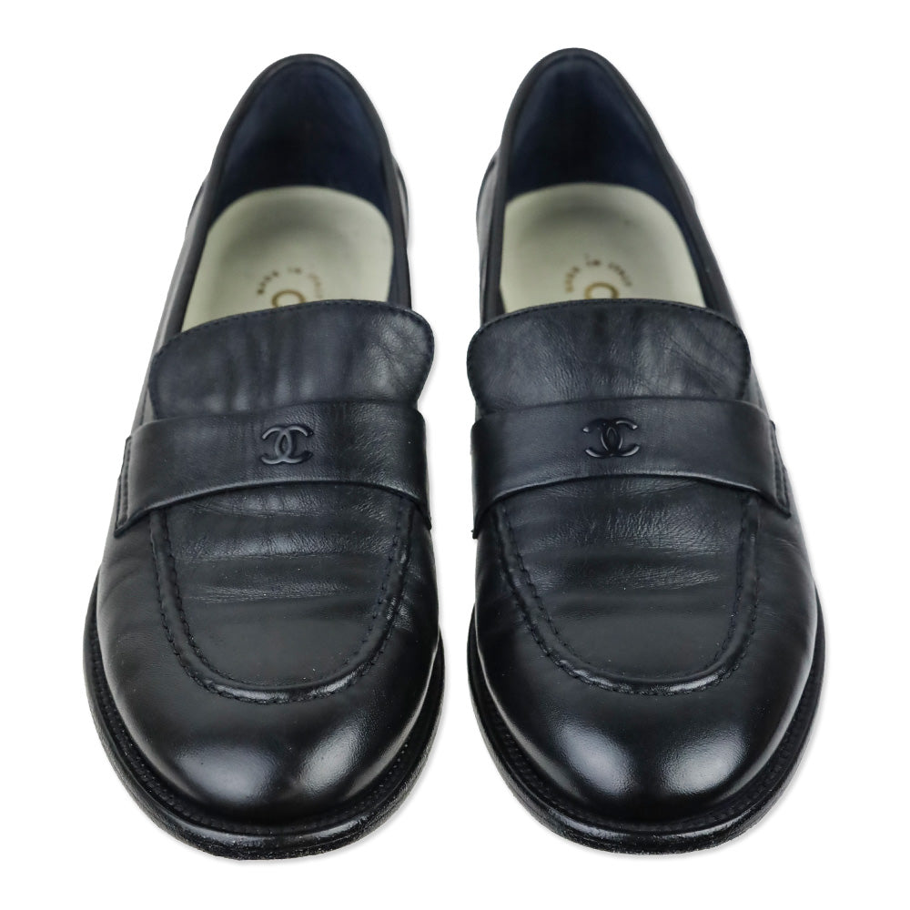 Chanel Black Leather CC Strap Loafer