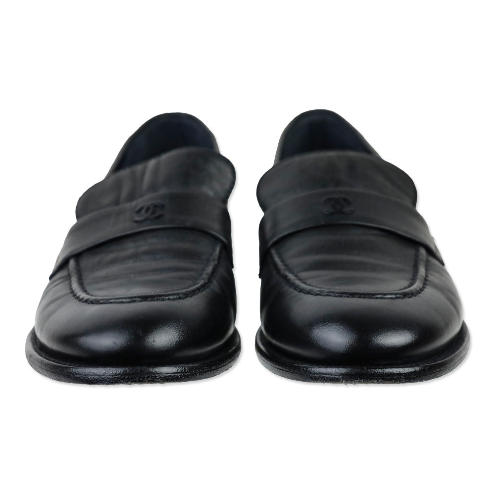 Chanel Black Leather CC Strap Loafer