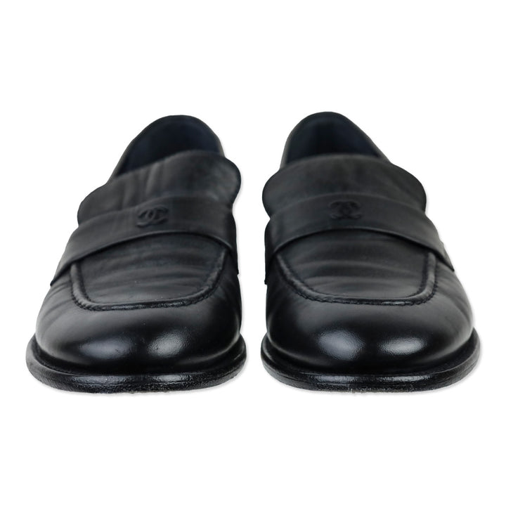 Chanel Black Leather CC Strap Loafer