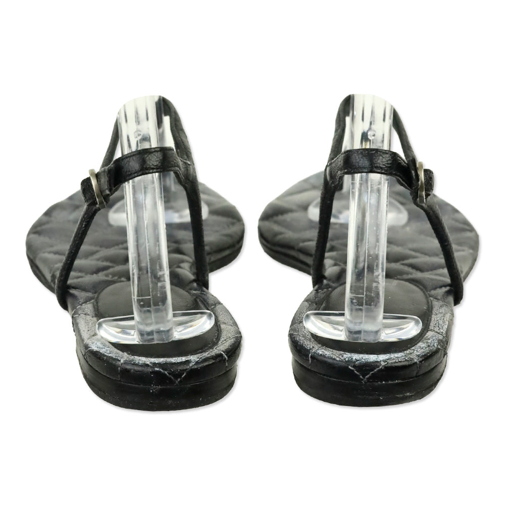 Chanel Black Leather CC Thong Sandals