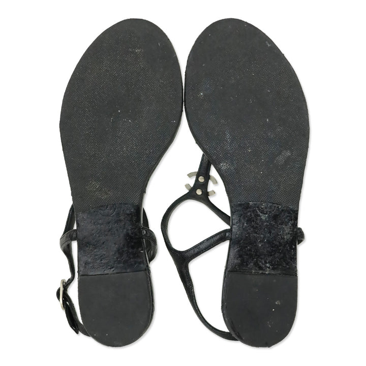 Chanel Black Leather CC Thong Sandals