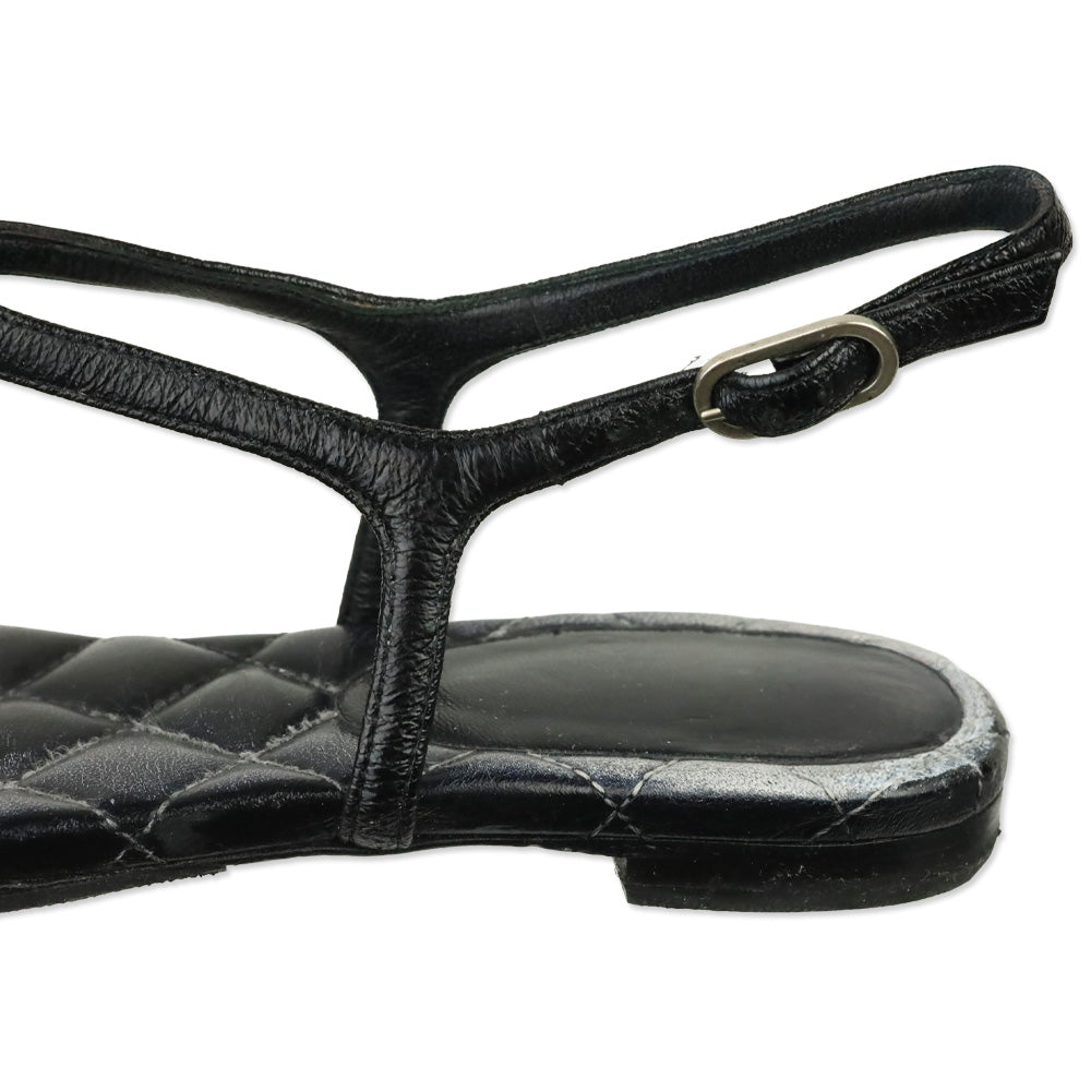 Chanel Black Leather CC Thong Sandals