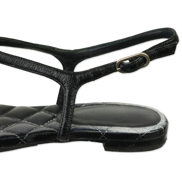 Chanel Black Leather CC Thong Sandals