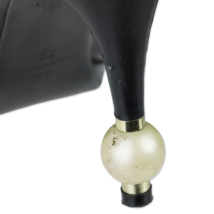 Chanel Black Leather Camellia Flower Appliqué Pearl Caviar Platform Pump