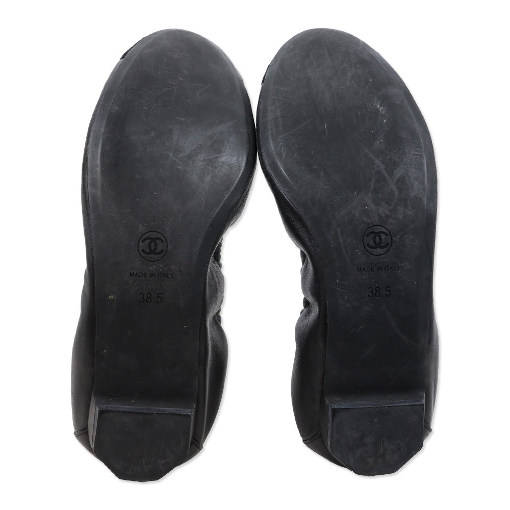Chanel Black Leather Cap-Toe Stretch Ballet Flats
