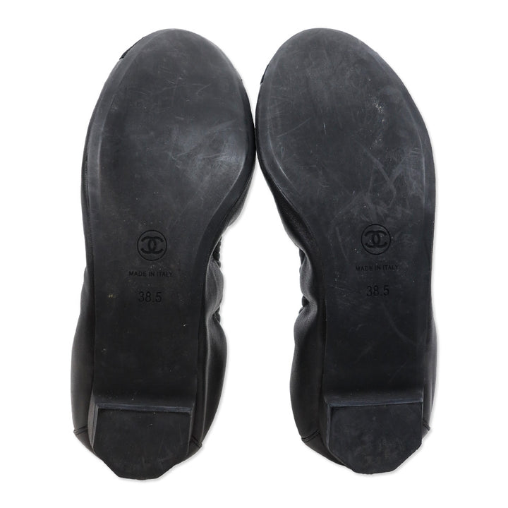 Chanel Black Leather Cap-Toe Stretch Ballet Flats
