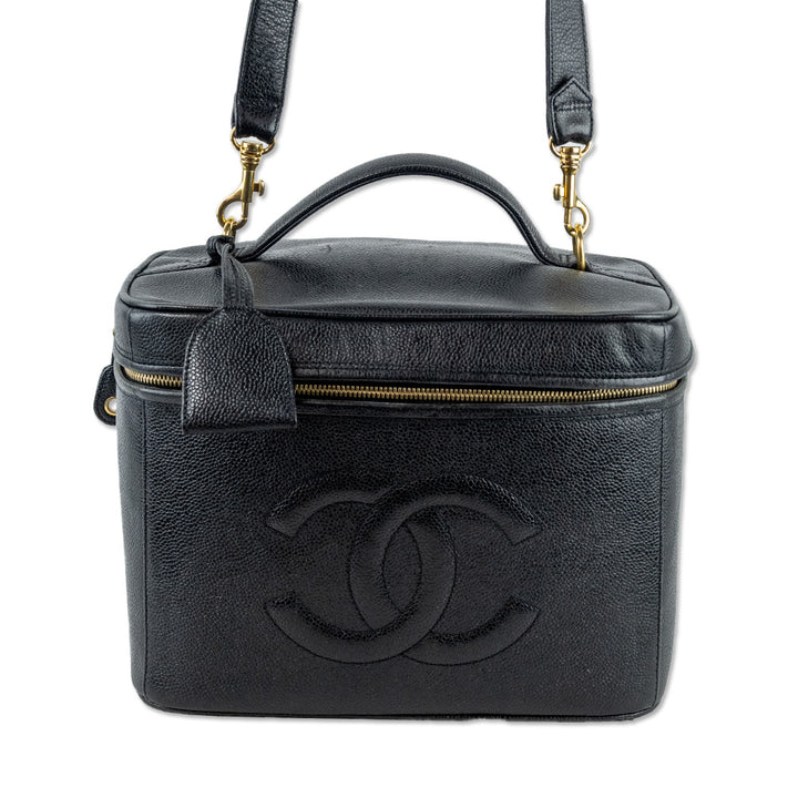 Chanel Black Leather Caviar CC Vanity Train Case