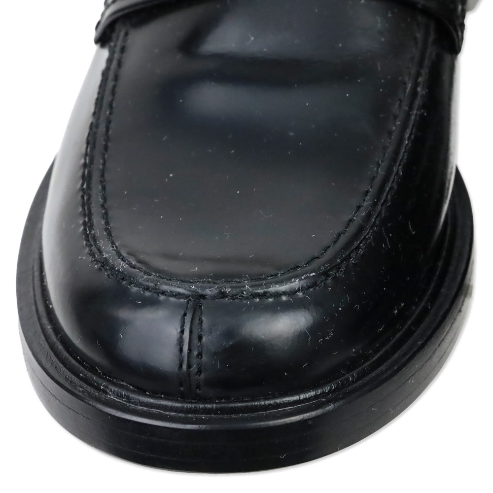 Chanel Black Leather Logo Charm Chain Loafers