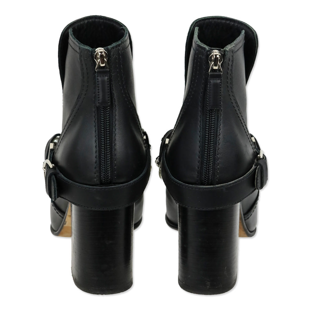 Chanel Black Leather Pearl Woven Chain Ankle Booties