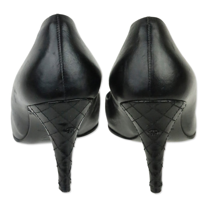 Chanel Black Leather Quilted Pointed Toe Pumps
