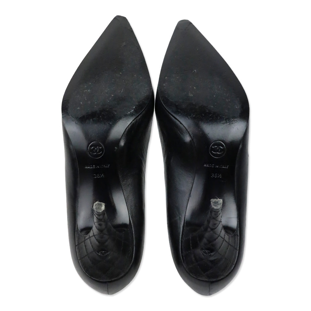 Chanel Black Leather Quilted Pointed Toe Pumps