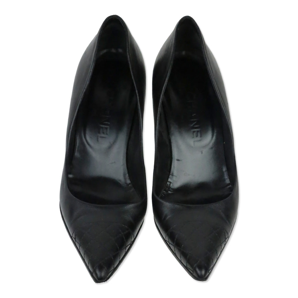 Chanel Black Leather Quilted Pointed Toe Pumps