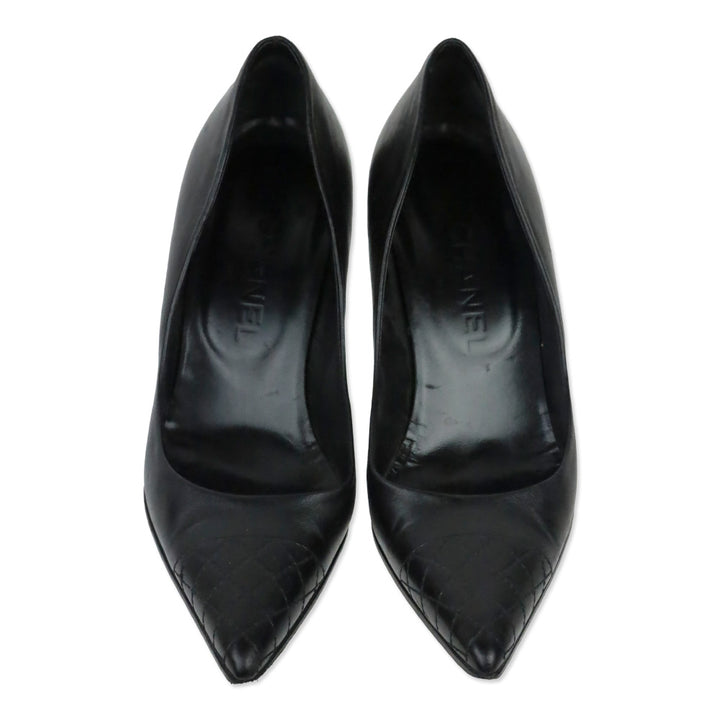 Chanel Black Leather Quilted Pointed Toe Pumps