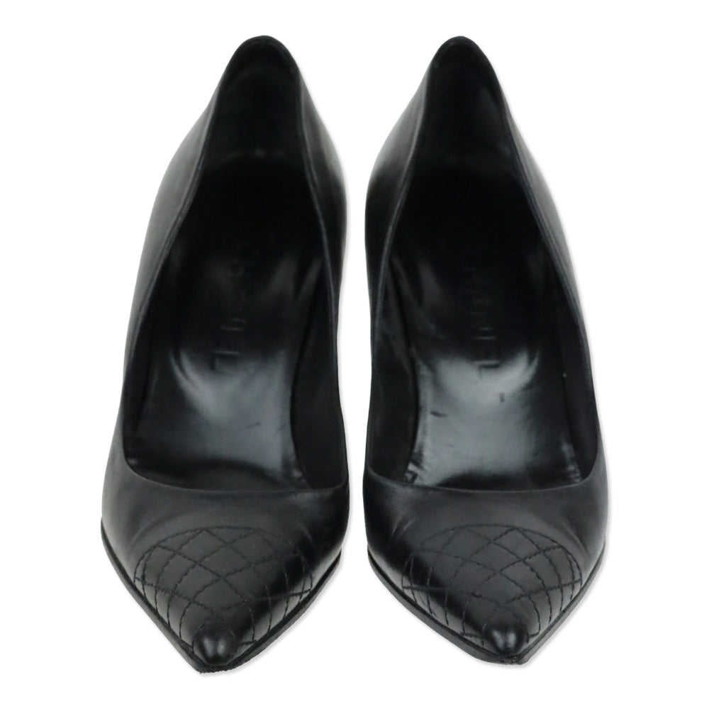 Chanel Black Leather Quilted Pointed Toe Pumps