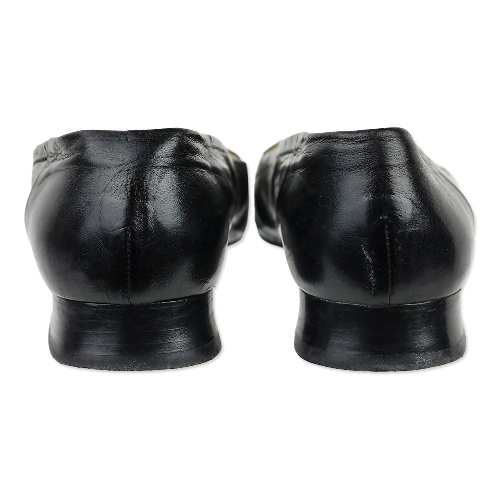 Chanel Black Leather Square Toe Pointelle Accent Heels