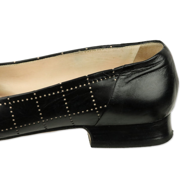 Chanel Black Leather Square Toe Pointelle Accent Heels