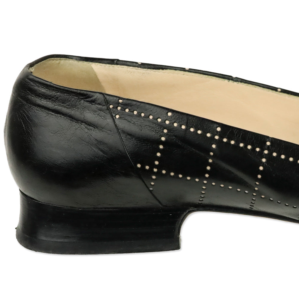 Chanel Black Leather Square Toe Pointelle Accent Heels