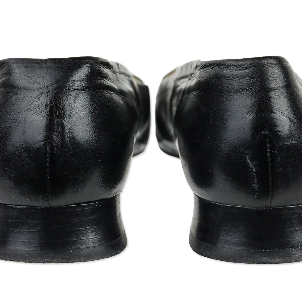 Chanel Black Leather Square Toe Pointelle Accent Heels
