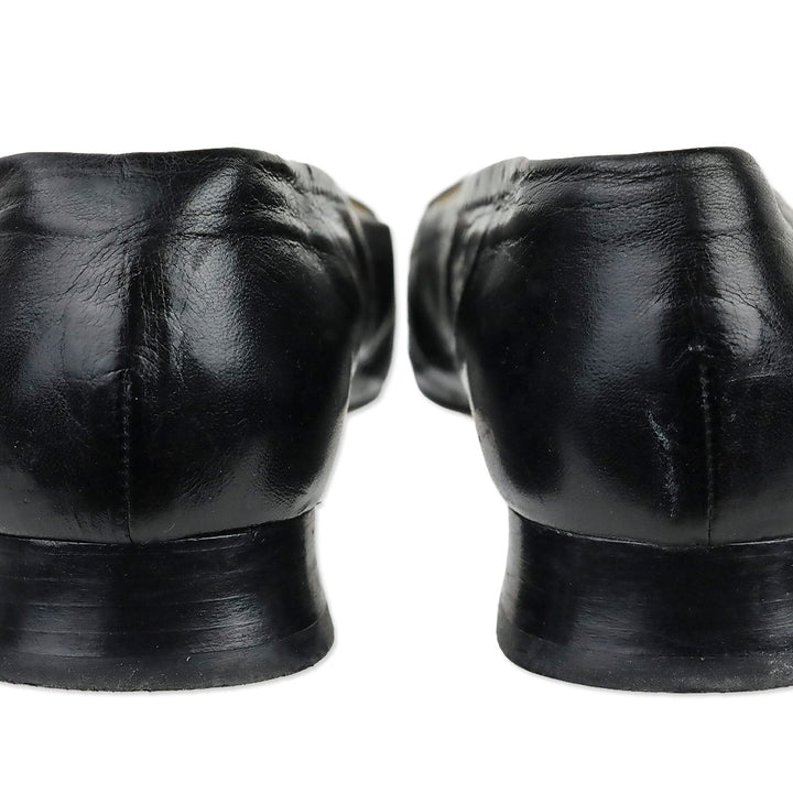 Chanel Black Leather Square Toe Pointelle Accent Heels