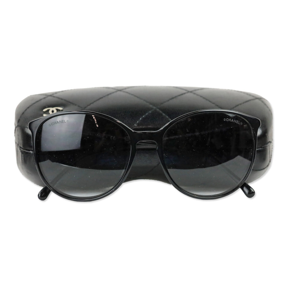 Chanel Black Oversized Round Gradient Lens Sunglasses