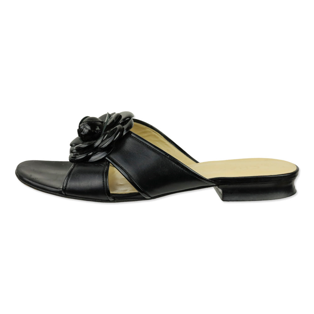 Chanel Black Patent Leather Camilla Slide Sandals