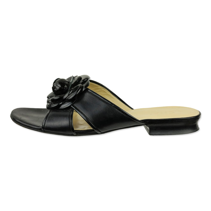 Chanel Black Patent Leather Camilla Slide Sandals