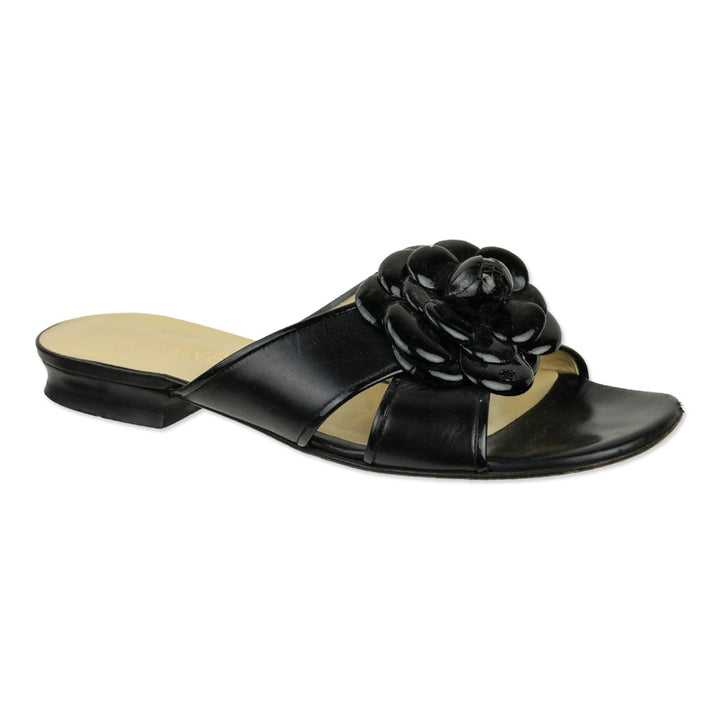 Chanel Black Patent Leather Camilla Slide Sandals