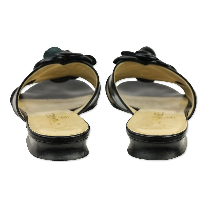 Chanel Black Patent Leather Camilla Slide Sandals