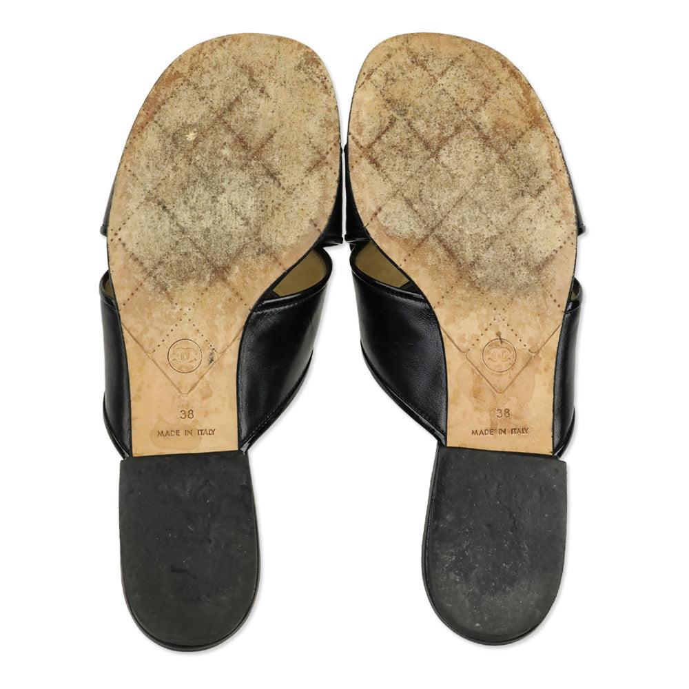 Chanel Black Patent Leather Camilla Slide Sandals