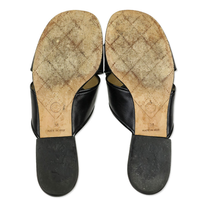 Chanel Black Patent Leather Camilla Slide Sandals