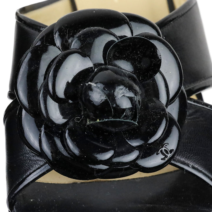 Chanel Black Patent Leather Camilla Slide Sandals