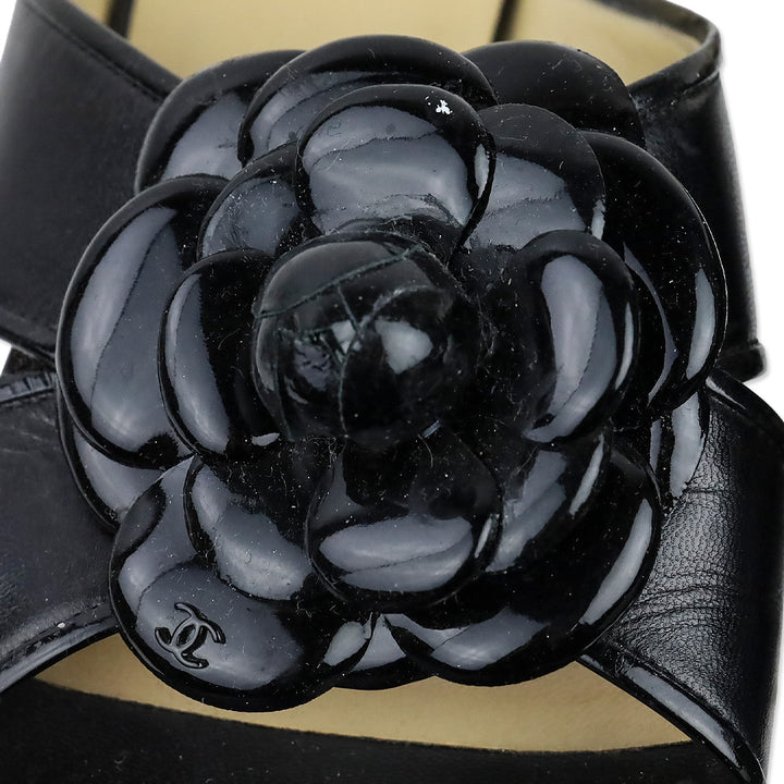 Chanel Black Patent Leather Camilla Slide Sandals