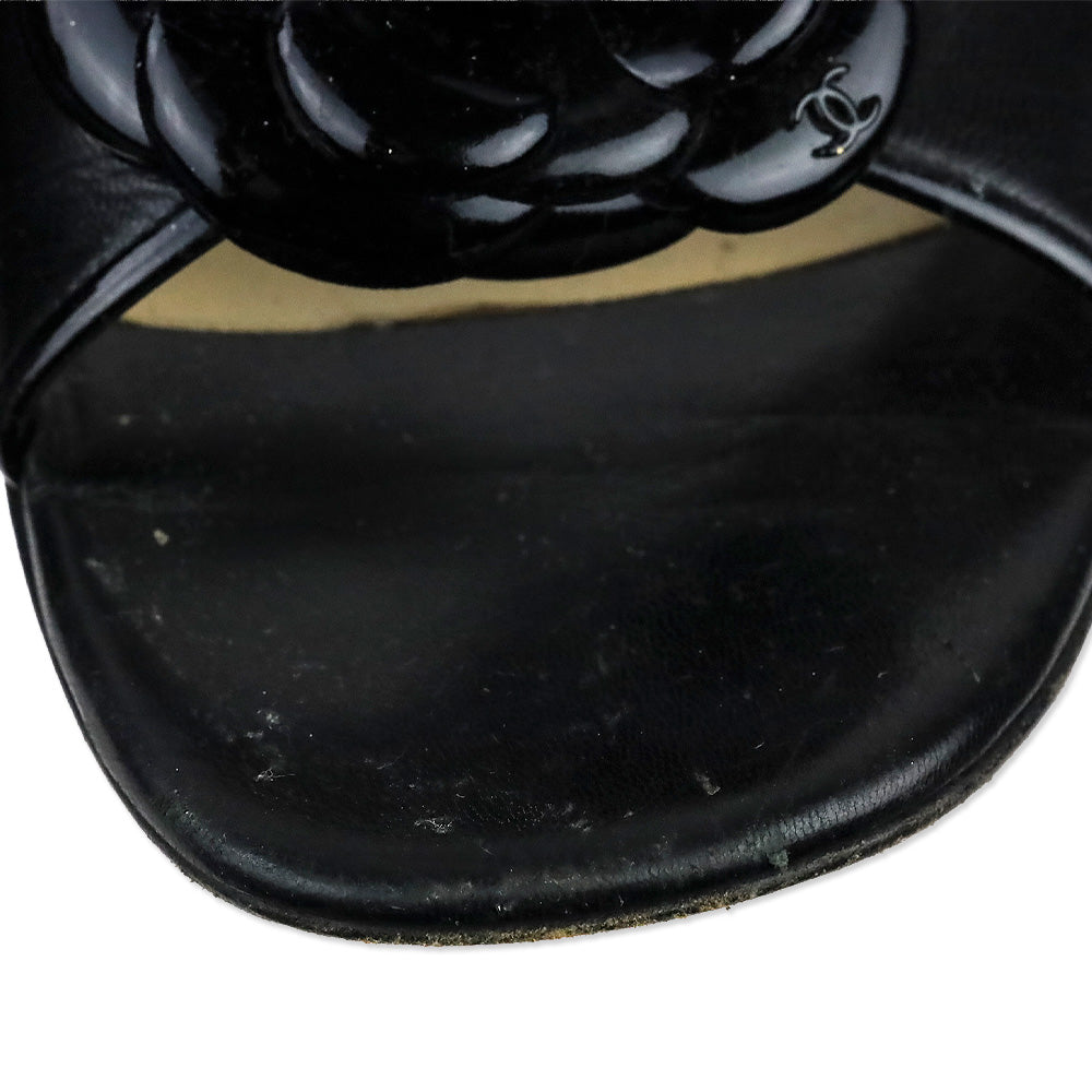 Chanel Black Patent Leather Camilla Slide Sandals
