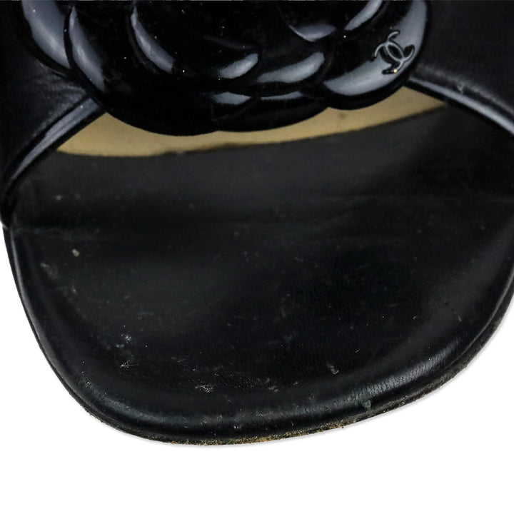 Chanel Black Patent Leather Camilla Slide Sandals