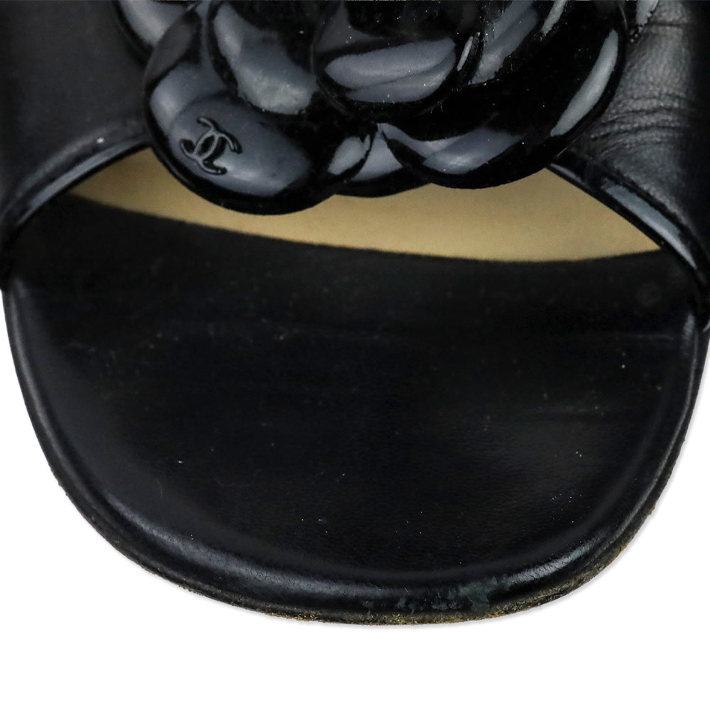 Chanel Black Patent Leather Camilla Slide Sandals