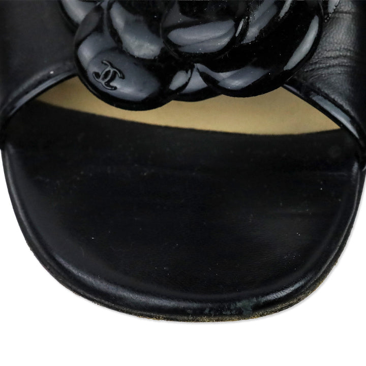Chanel Black Patent Leather Camilla Slide Sandals