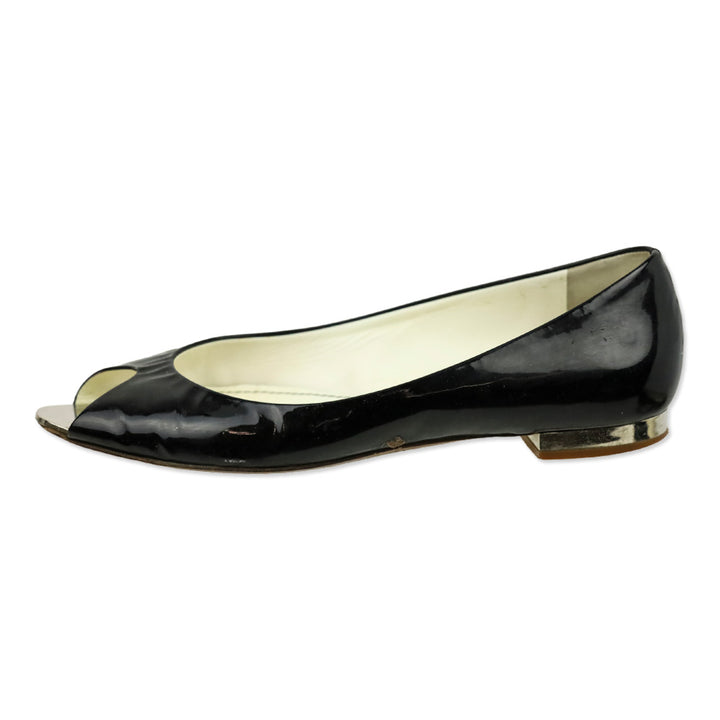 Chanel Black Patent Leather Peep Toe Flats