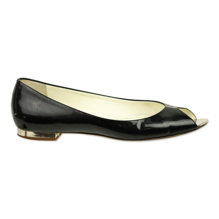 Chanel Black Patent Leather Peep Toe Flats