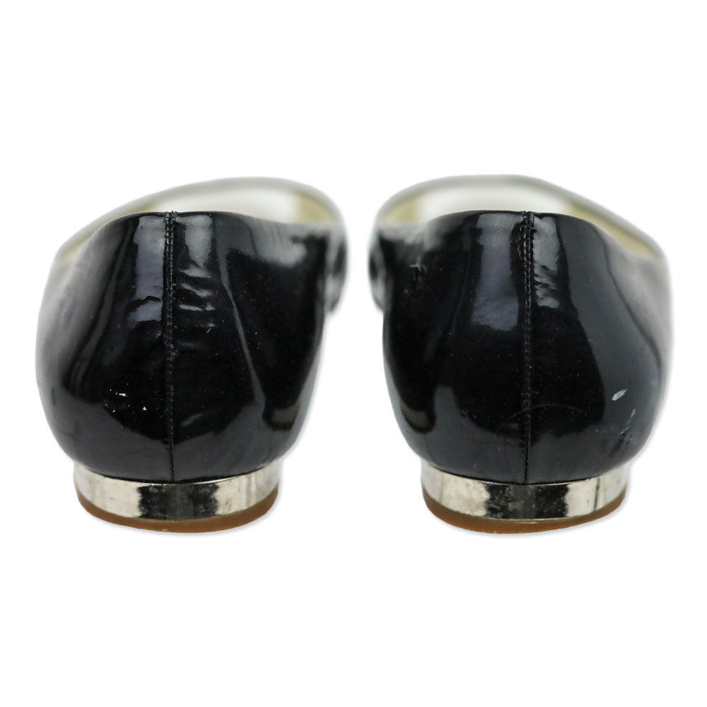 Chanel Black Patent Leather Peep Toe Flats