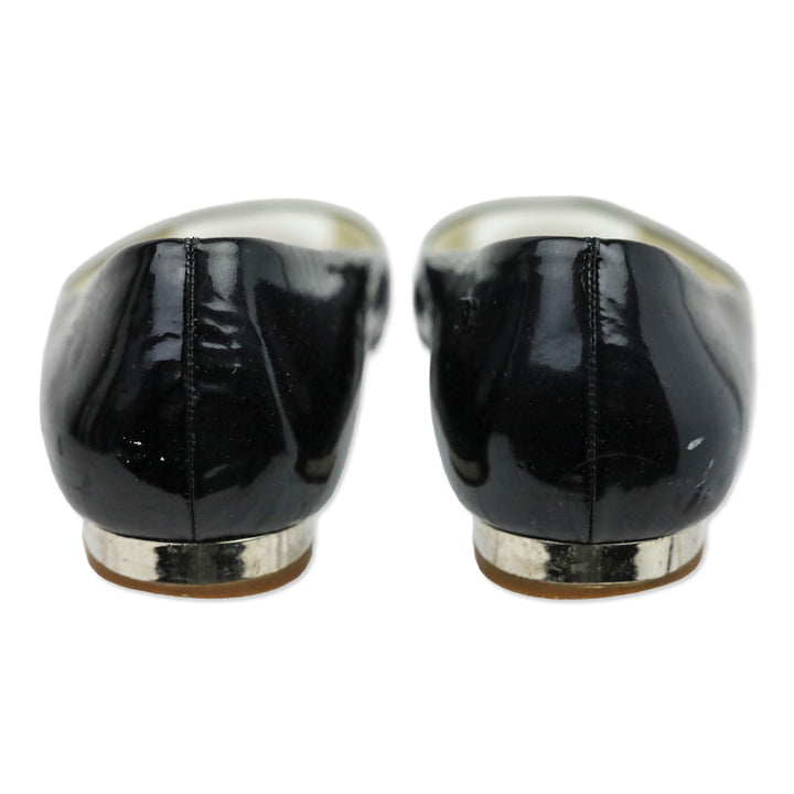 Chanel Black Patent Leather Peep Toe Flats