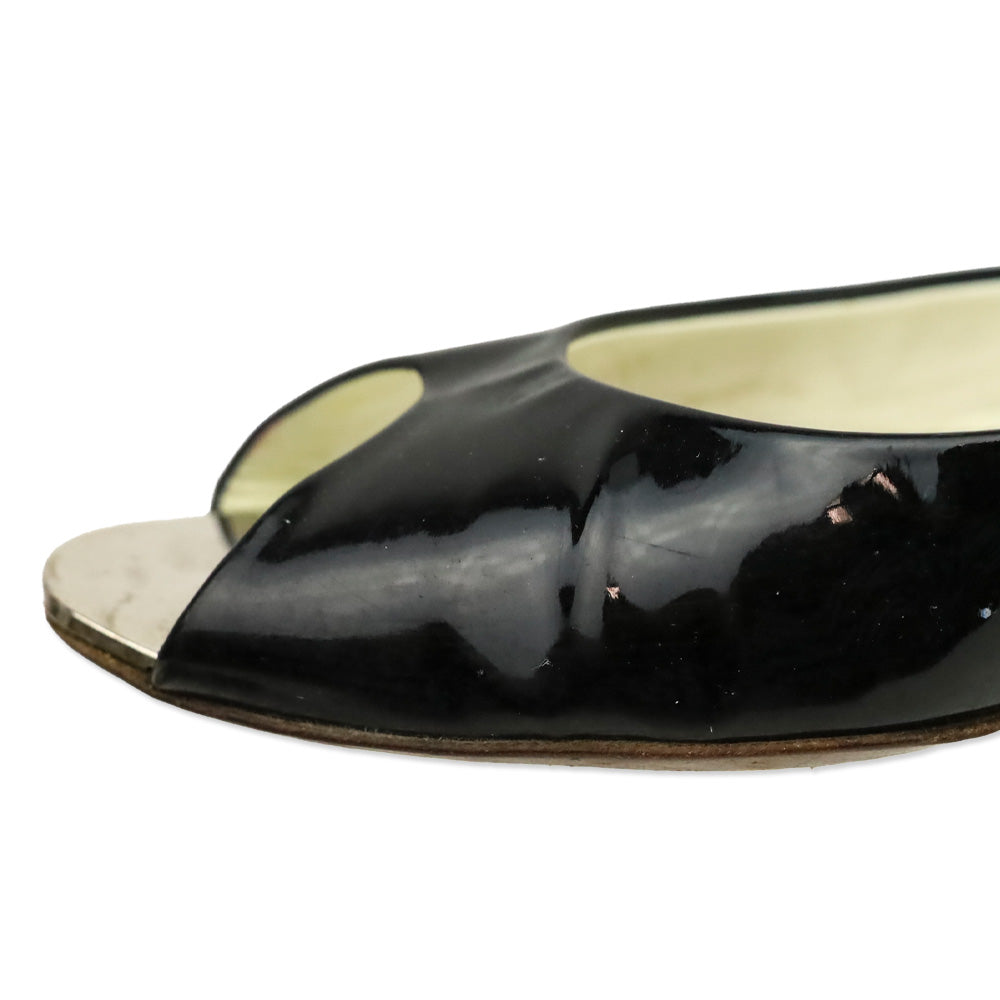 Chanel Black Patent Leather Peep Toe Flats