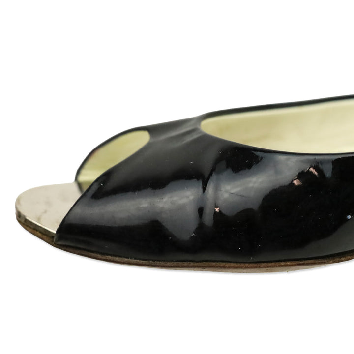 Chanel Black Patent Leather Peep Toe Flats
