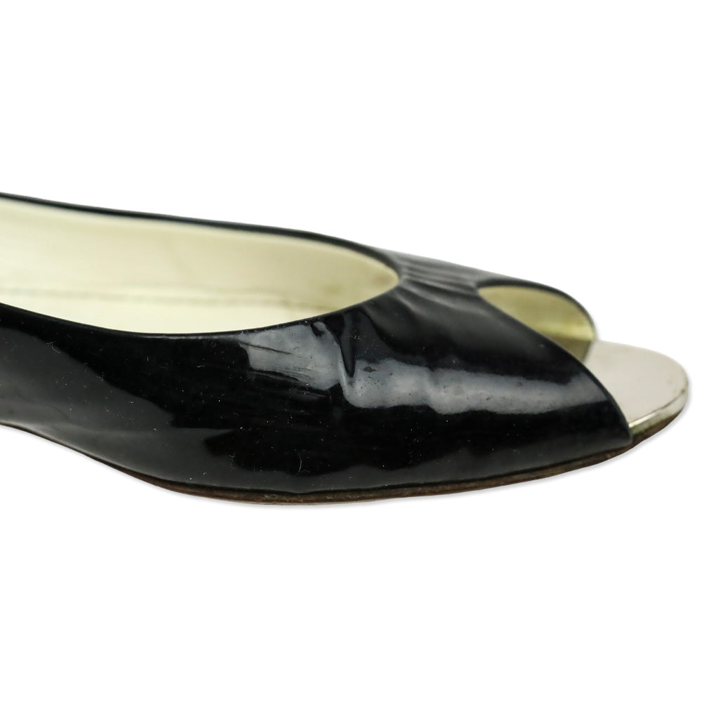 Chanel Black Patent Leather Peep Toe Flats