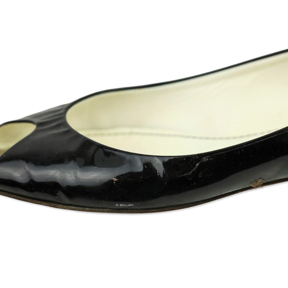 Chanel Black Patent Leather Peep Toe Flats