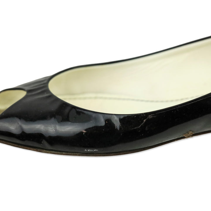 Chanel Black Patent Leather Peep Toe Flats