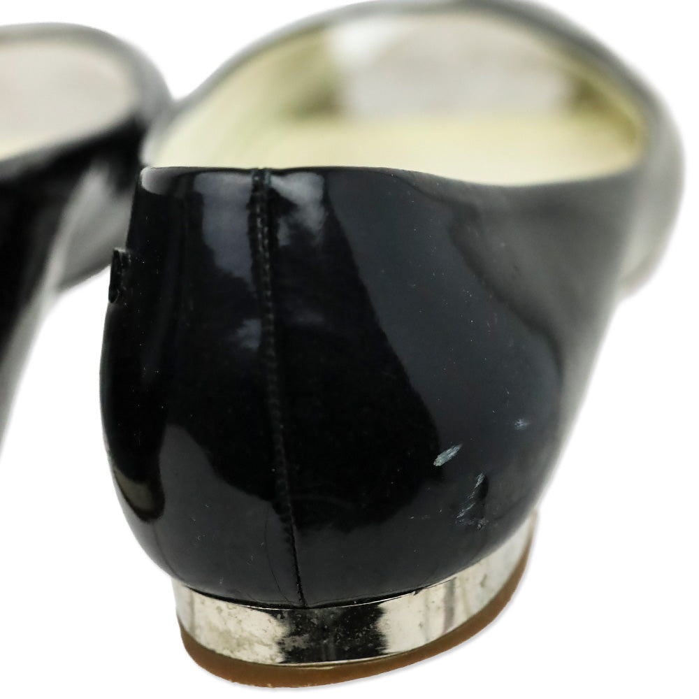 Chanel Black Patent Leather Peep Toe Flats