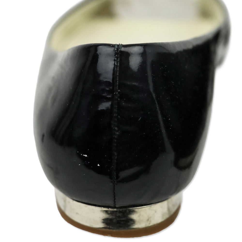 Chanel Black Patent Leather Peep Toe Flats